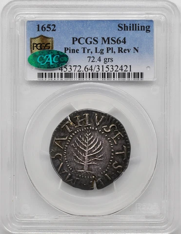 1652 PINE TREE SHILLING PCGS MS 64 Cover