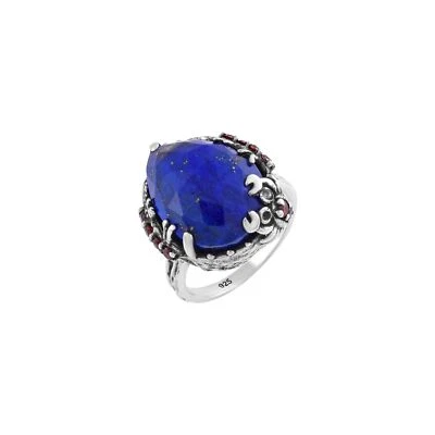 Anello Lapislazzuli Argento Lazuli Deco Art Sterling 925 Antico Vintage Misur... - Immagine 1 di 4