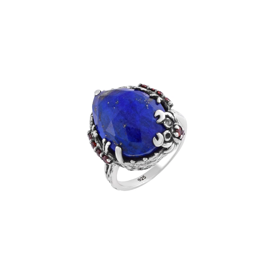 Anello Lapislazzuli Argento Lazuli Deco Art Sterling 925 Antico Vintage Misur... - Immagine 1 di 4