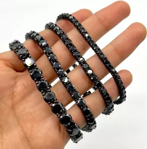 3mm to 6mm Round Black Cubic Zirconia Tennis Bracelet For Men's 925 Silver - Picture 1 of 5