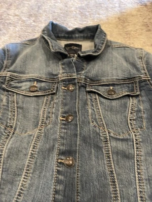 Jessica Simpson Denim Bomber Chaqueta Talla Mediana Azul Jean Chaqueta Foto 1 de 4