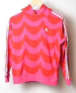 Adidas x Marimekko Mujer Rosa Rojo Sudadera con Capucha con Rayas Blancas Talla XS - Imagen 1 de 11