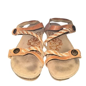 Aetrex Jillian Braided Sandal Women's Size 8.5 Tan Leather Comfort Shoes - Picture 1 of 8
