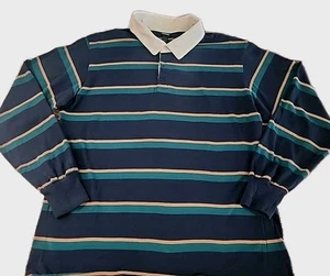 Rugby Polo Striped Shirt Womens Medium Preppy Academia Cricket Tennis Blue Green - Picture 1 of 11