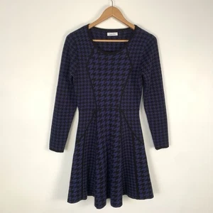 Calvin Klein Womens Knit Houndstooth Dress Black & Purple Long Sleeve - Picture 1 of 8