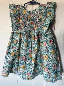 Tommy Bahama Floral Flutter Sleeves 3T Girl Dress Ruffled Smocked NEW Headband - Picture 1 of 21