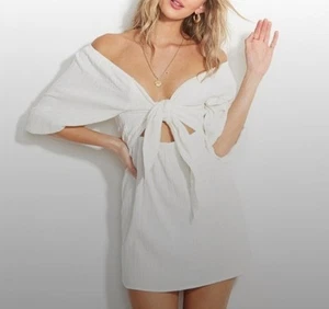 Vestido Billabong blanco playero con corbata frontal para mujer talla mediana - Imagen 1 de 11
