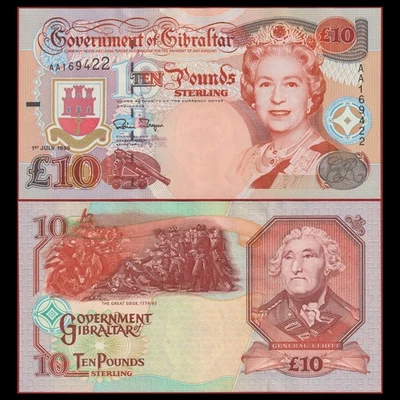 🇬🇮 Gibraltar 10 Pounds 1995 QEII General ELLIOT P 26 AA Prefix Crisp GEM UNC - Image 1 of 4