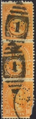 Perfins USA 1923, Sc562 3x 10c Monroe. Used GE - Image 1 of 3
