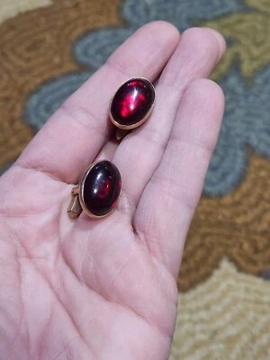 "SWANK" Faux Ruby Garnet Red Gem Gold Tone Cufflinks Men's Gift/Formal Wear - Image 1 of 4