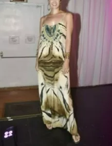 Camilla Loves Intermix Crystal Embellished Tiger Print Brown Silk Maxi Dress - Picture 1 of 13