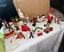 Vintage Wooden Christmas Ornaments Lot MCM 80’s Taiwan Homemade Some W/Names GUC