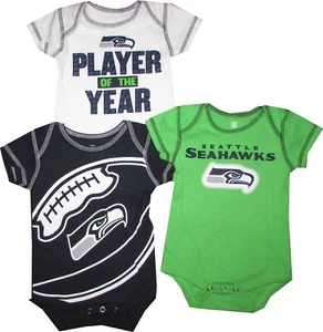 Seattle Seahawks Conjunto de 3 piezas de Body Creeper Infantil Bebé Jugador - Imagen 1 de 1