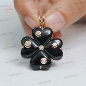 Nuevo colgante de oro amarillo de 14k/plata 925 con corazón de diamantes y joyas de ónix negro - Imagen 1 de 11