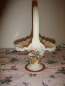Fenton Hand Painted Christmas Golden Pine Cone 7" Basket - Picture 1 of 6
