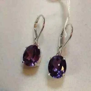 4Ct Oval Cut Amethyst Diamond Lever Back Drop/Dangle Earrings 14K White Gold Fn - Picture 1 of 2