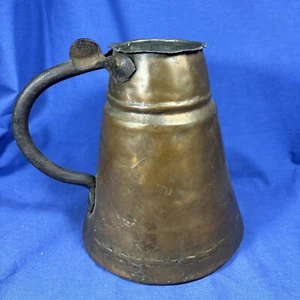 Antique Primitive hand Hammered Copper Pitcher Hand Soldered Iron Handle - Picture 1 of 12