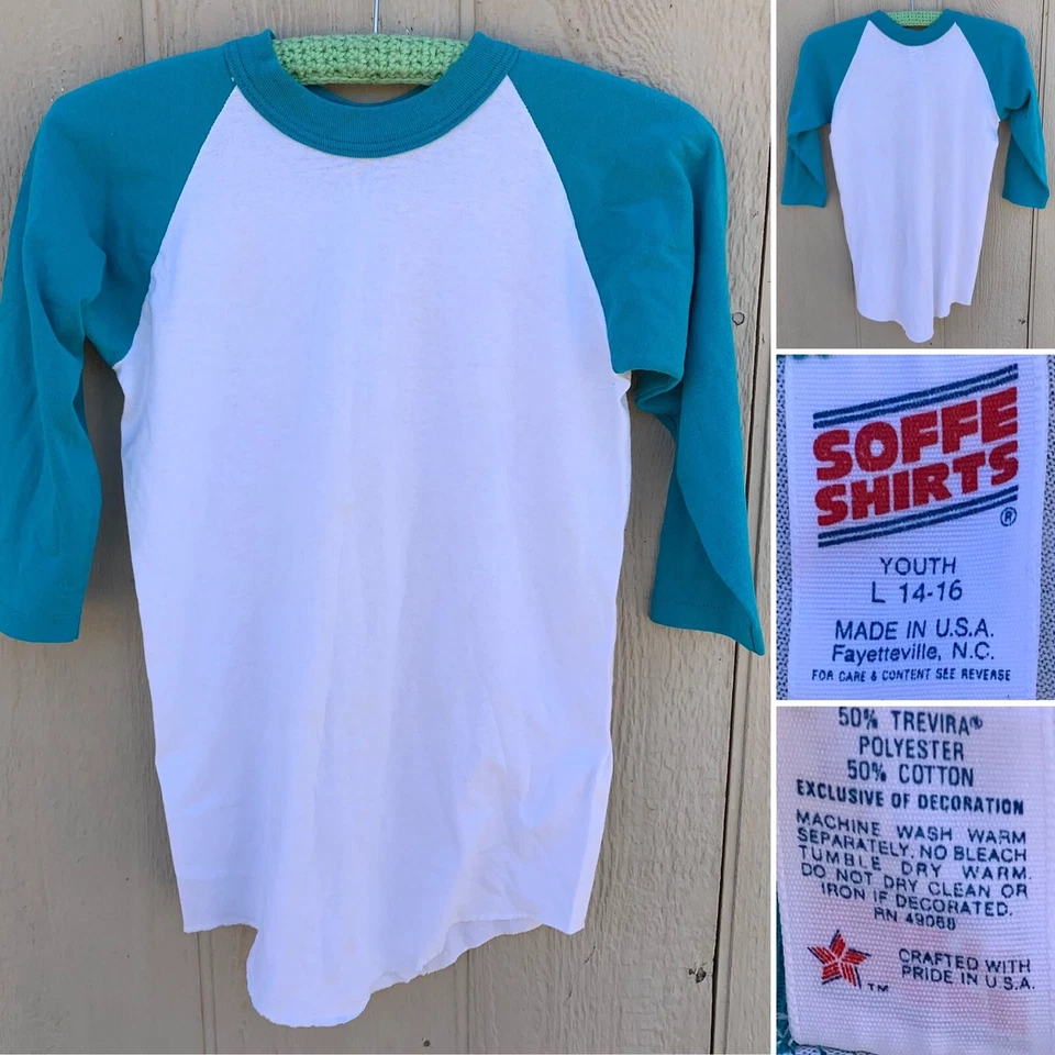 Camiseta raglán vintage de béisbol puntada única años 80 años 80 talla juvenil L 14 16 Foto 1 de 4