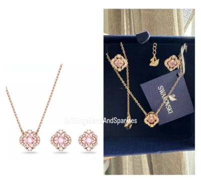Novo Conjunto de Brincos Colar Trevo Swarovski Banhado a Ouro Rosa Presente de Natal £220 RRP - Imagem 1 de 4