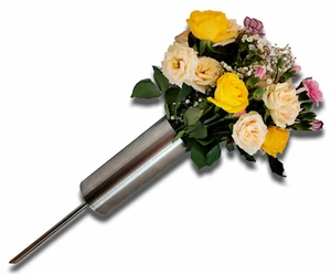 Grabvase Edelstahl massiv Wetterfest Friedhof Grabschmuck Blumenvase + Erdspieß - Bild 1 von 17