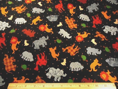 Baby Fabric 1 7/8 Yard Gold Rust Gray Green Animals Gold Star Black Cotton Vtg C - Image 1 of 2