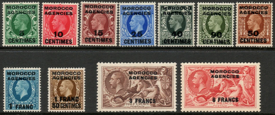 Agencias Marruecos 1932-34 KGV conjunto de sellos de acuñación valor a 5 francos ligeramente articulados Foto 1 de 1