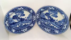 2-ANTIGUOS CUENCOS VEGETALES OVALADOS "BARBECHO" WEDGWOOD - AZUL Y BLANCO - 8 1/2" DE LARGO - Imagen 1 de 5