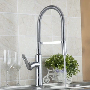 Grifo cromado 360° giratorio/tirón hacia abajo lavabo cubierta cocina grifo mezclador fregadero montado - Imagen 1 de 11