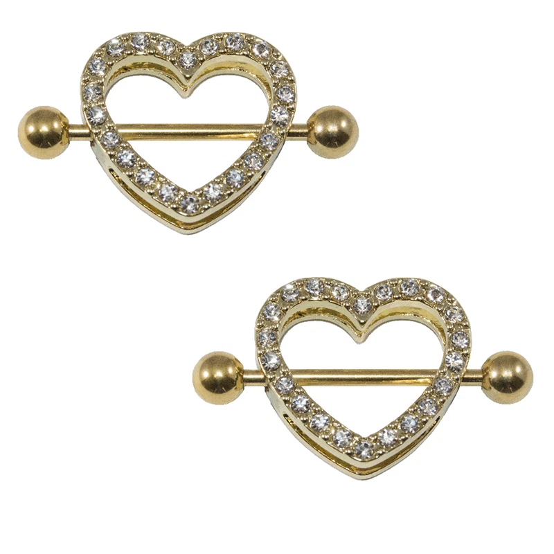 Anillo protector pezón 14G barra oro con gemas circonita cúbica IP acero quirúrgico vendido en pares Foto 1 de 4