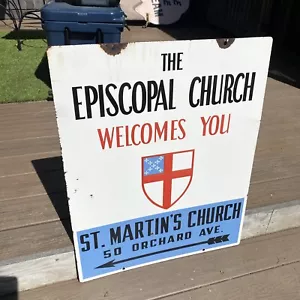 Vintage Porcelain Episcopal Church Sign St. Mary’s 50 Orchard Ave Providence RI - Picture 1 of 15