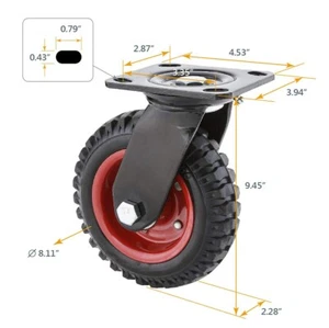 POWERTEC 17051 Swivel Heavy Duty Industrial Caster, 8" x 2" Wheel Rubber Knobby - Picture 1 of 3