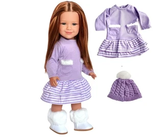 Ropa para Muñeca 18" Vestido Lavanda Blanco Rayas Sombrero Laender Ajuste Muñecas American Girl - Imagen 1 de 8