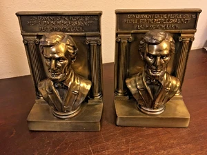 Abraham Lincoln Heavy Brass Bookends, 8", Goverment of the People - Picture 1 of 6
