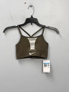 Nike Indy Seamless Olive Green Racerback Sports Bra Low Support Youth Sz Medium - Picture 1 of 6