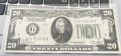 1928 B $20 Twenty Dollar Federal Reserve Note Chicago Currency Note G14751690A - Image 1 of 4