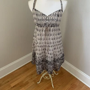 American Eagle Damengröße 10 durchsichtig beige blau Neckholder Paisley Kleid Festival neu mit Etikett - Bild 1 von 8