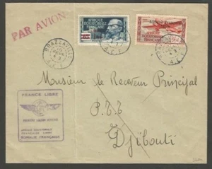 Primera cubierta de vuelo de África ecuatorial francesa a Yibuti 1943 ¡con 2 estampillas!!! - Imagen 1 de 2