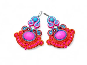 Orangefarbene Ohrringe, hergestellt in Soutache-Technik, handgenäht. - Bild 1 von 8