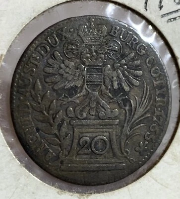1765 AUSTRIA 20 KREUZER SILVER, XF - Image 1 of 2