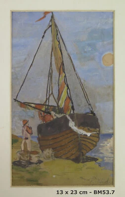 Tableau Floral Fleurs Rose Peinture Aquarelle Signé Début '900 BM53.7 - Photo 1/4