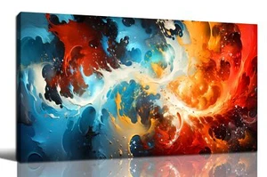 aburaeart Colorful Abstract Canvas Wall Art for Living Room - Blue and Red Wa... - Picture 1 of 8
