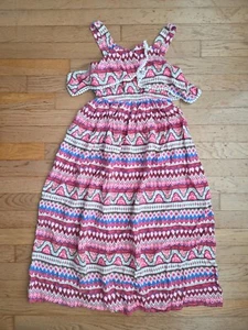 Girls Mudd Maxi Dress Size 10 Geometric Stripes Adjustable Straps Ruffles - Picture 1 of 7