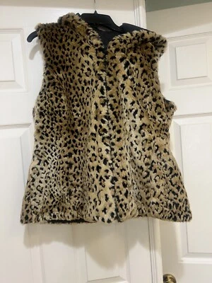 Kristen Blake Leopard Print Faux Fur   Full Zip Reversible Vest Jacket Size M - Image 1 of 4