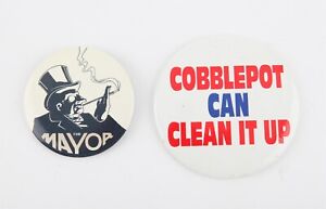 Batman Returns original prop - Cobblepot Can Clean It Up campaign badge + 1 more