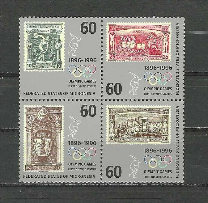 MICRONESIA , USA , 1996 , OLYMPICS , BLOCK OF 4 STAMPS , PERF , MNH , CV$4.75 - Image 1 of 1