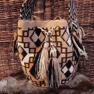 Wayuu Mochila secchiello borsa nappe Aztec Boho Festival sud-ovest occidentale anni 70 - Foto 1 di 7