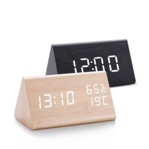Digital Clock LED Wooden Alarm Table Sound Control Electronic Desktop Home Tools - Picture 1 of 27