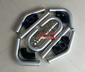 2.5" INCH 64MM ALUMINUM TURBO INTERCOOLER PIPING KIT UNIVERSAL PIPES CLAMP BLACK - Picture 1 of 4