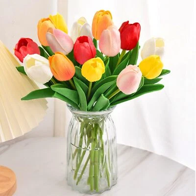 15PCS Artificial Tulips FlowersReal Touch 14" Silk Fake TulipsBulk Fake Flowe... - Image 1 of 4