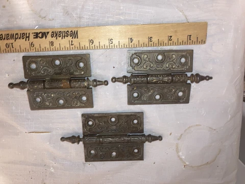 3 Vintage Ornate Cast Iron ￼￼Antique Door Hinges ￼Hardware Clark Mfg Co Nouveau￼ Cover